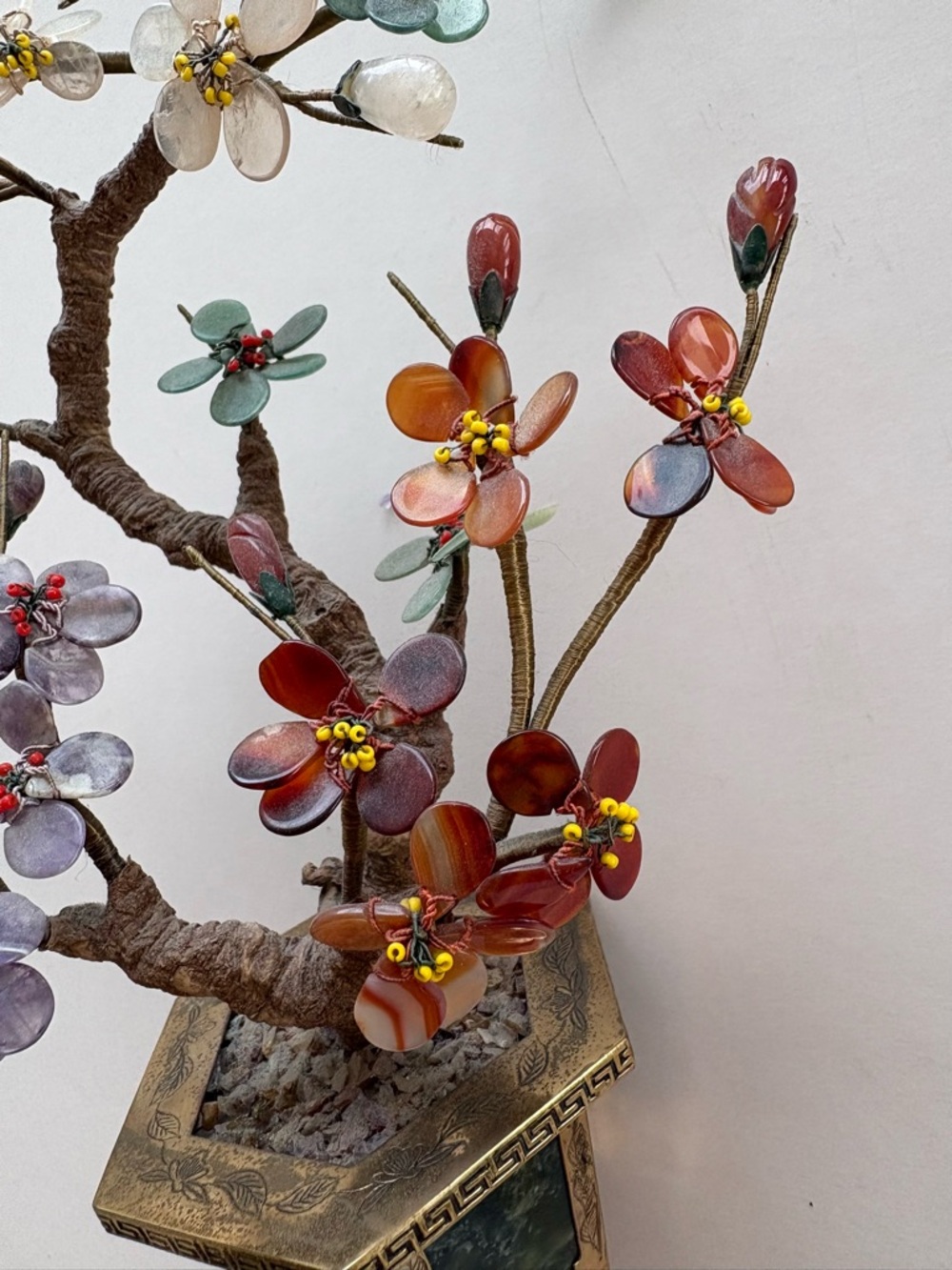 Vintage Jade Multi-Color Gemstone Flower Bonsai Sculpture - Home Art - Picture 2 of 11